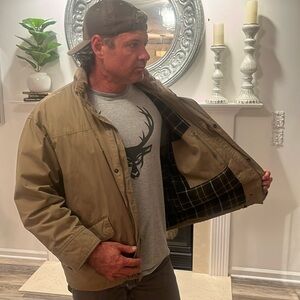 Vintage London Fog Zip barn Khaki Coat Jacket size Large flannel lined chore